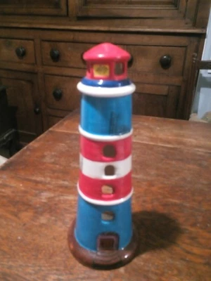 Vintage Lighthouse Tea LIght Holder Glazed Ceramic 25 cm high. - Image 1 of 2