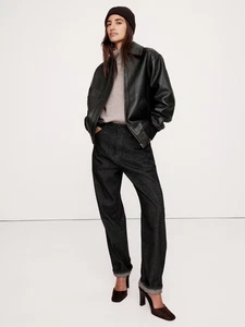 BANANA REPUBLIC Oversized Leder Bomberjacke L Large | Braun geschwärzt NEU - Bild 1 von 7