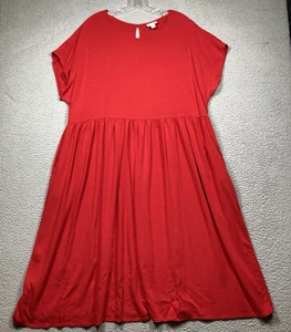 LuLaRoe Midi Dress Women's XL Red Solid Short Sleeve Pockets Rayon Stretch Relax - Picture 1 of 12