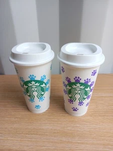 Paar Starbucks Reusable Hot Cups - Hund Katze Pfotenabdruck 16floz 473ml Brandneu - Bild 1 von 8