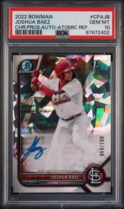 Joshua Baez 2022 Bowman Chrome 1st Prospect Auto Atomic Ref /100 PSA 10 Gem MT - Picture 1 of 3