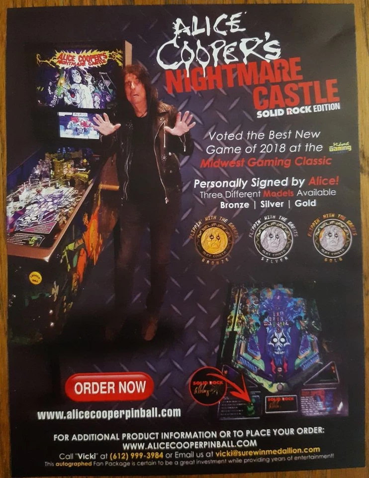 ALICE COOPER'S NIGHTMARE CASTLE Solid Rock Ed. Pinball by Spooky pinball flyer - Image 1 of 1