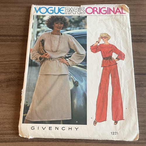 Pantaloni gonna top vintage anni 70 Vogue Paris originali Givenchy 1221 taglia 12 taglio