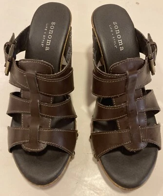 Sonoma Life+Style Rorey Brown Wedge High Heel Sandals Shoes Size 6M - Image 1 of 4