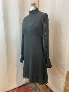 Black Chiffon Mini Dress 1960s Mod Deadstock Vintage Balloon Sleeve Saks S - Picture 1 of 7