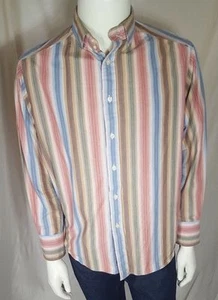 Robert Graham RG Men's Casual Shirt White Green Orange Stripe Cotton Medium M - Picture 1 of 9