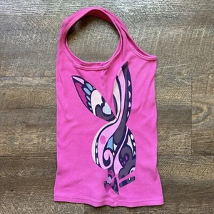 VTG Womens Small Pink Playboy Side Logo Stretchy Slim Fit Made In USA Tank Top - Afbeelding 1 van 5