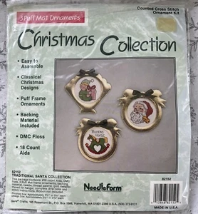 Needleform Traditional Santa Collection Cross Stitch 3 Puff Mat Ornament Kit - Picture 1 of 2