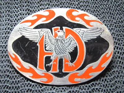 ¡Hebilla de cinturón de motociclista harley davidson eagle flames hecho en prisión! ¡VINTAGE! RARO! Años 80 Foto 1 de 4