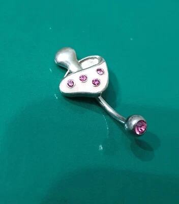 Banana Piercing Ombelico Fungo Rosa Argento925 - Immagine 1 di 3