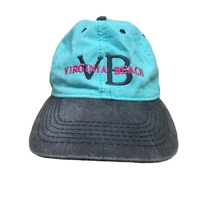 Sombrero de papá vintage Virginia Beach con tirantes de lona bordado turquesa verano años 90 Foto 1 de 4
