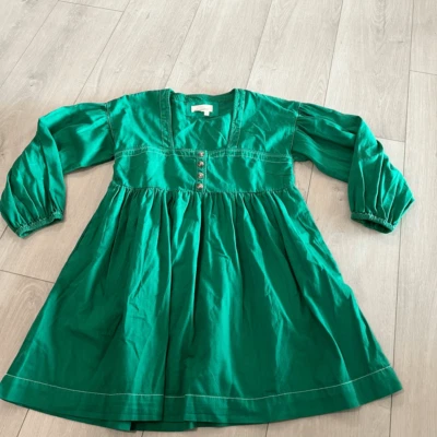 Anthropologie M Long-Sleeve Kelly Green Square-Neck Denim Babydoll Mini Dress - Image 1 of 4