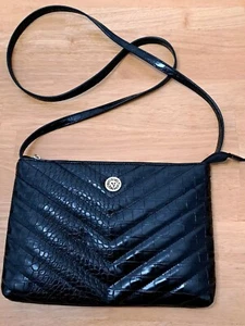 ANNE KLEIN Black Faux Croc Crossbody Bag Purse - Picture 1 of 14