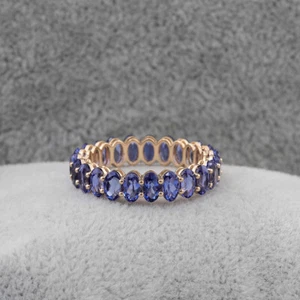 3Ct Oval Blue Tanzanite Eternity wedding Engagement Ring 14K Rose Gold Finish - Picture 1 of 5