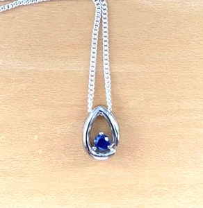 Sterling Silver Sapphire Lab Created Pendant & Chain/Sapphire Necklace/Gift/UK - Picture 1 of 5