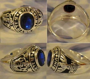 Chevalière Rhodié US Navy Bleu Saphir Cz 10mm Argent Massif Dolly-Bijoux - Picture 1 of 4