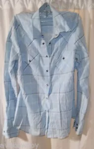 Rockies Blue Plaid Pearl Snaps Western Rockabilly Top Shirt Women's L - Picture 1 of 4