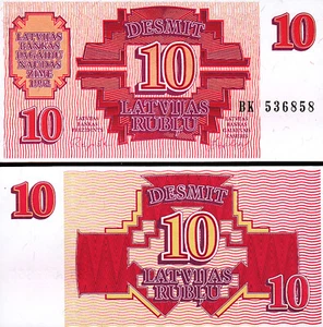 Latvia 10 Rublu 1992, UNC, P-38 - Picture 1 of 3
