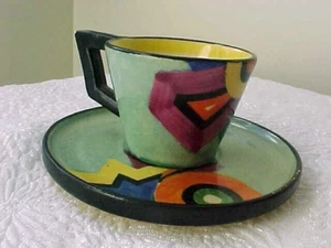 RARE 1920s Czech CUBIST Cup & Saucer Pottery ANTIQUE Joseph Mrazek 845Q - Picture 1 of 8