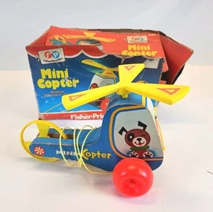 Vintage working Fisher-Price Mini Copter 448 Pull-Toy Helicopter 1970 Wooden Box - Picture 1 of 8