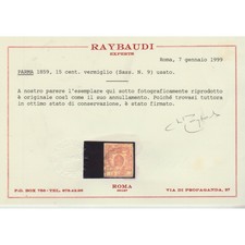 1859 PARMA - 15 CENT VERMIGLIO SASSONE N 9 USATO RAYBAUDI MF73609