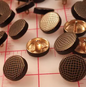 12 Fine Italian Black Enamel Curved Gold Lines Metal Round Shank Buttons 3/4" - Picture 1 of 8