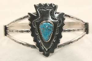 Signiertes Armband Native American Navajo Sterlingsilber Türkis Pfeilspitze - Bild 1 von 6