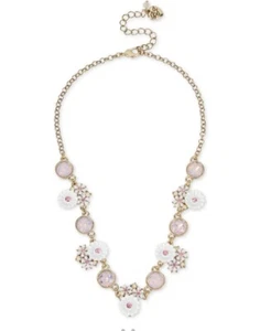    $52 Betsey Johnson Gold-Tone Pink Crystal Flower Statement Necklace BT23A - Picture 1 of 8