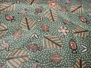NORTHCOTT FABRIC PRIMITIVE #2498 44” X 29” OLIVE GREEN NATURE PRINT FISH TURTLES - Picture 1 of 4