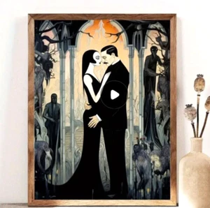 Art Canvas Gomez & Morticia Addams Abstract Canvas Art Print - Unframed - Picture 1 of 2