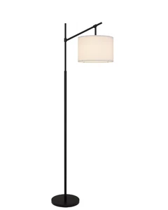 Gideon 69 in. Matte Black 1-Light Standard Floor Lamp with White Fabric Drum - Picture 1 of 2