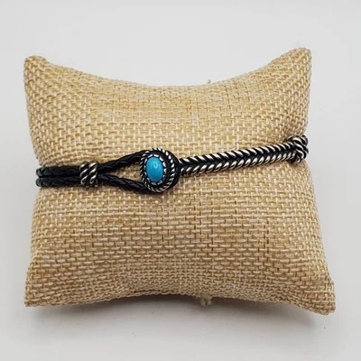 Carolyn Pollack 纯银绿松石凸圆形编织皮革波西米亚手链 — 第 1/4 张图片