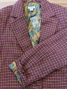 Blazer donna a quadri Sundance Mayra Medium M pied de poule rosa senape floreale nuovo - Foto 1 di 9