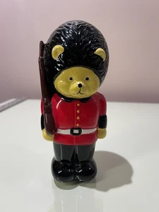 Vintage British Royal Guard Ceramic TEDDY BEAR penny piggy Coin Bank w/ Stopper - Picture 1 of 11