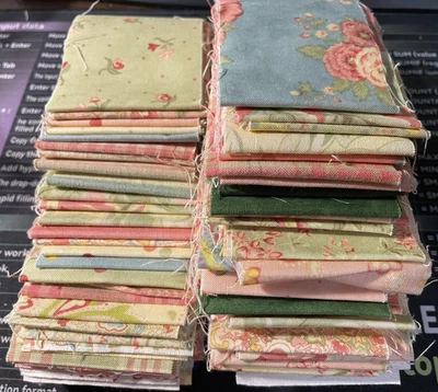 Lote de 51 tiras de tela para acolchar Romantic Cottage Core 2,5" ~ rosa, azul, amarillo Foto 1 de 4
