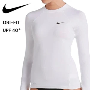 NEU Nike Swim Damen Essential Langarm Hydroguard Rash Guard - Weiß Gr. M - Bild 1 von 10