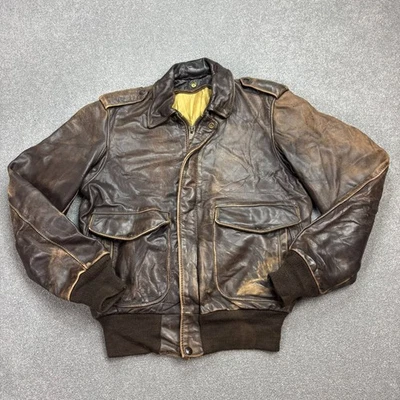 Schott Leather Flying Jacket Adult Small Brown Bomber Aviator Military USA Men - Image 1 of 4