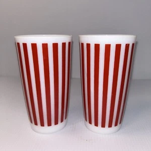 Hazel Atlas Red Candy Stripe Tumblers - Set of 2 - Picture 1 of 9