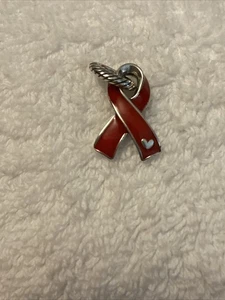 Brighton Discontinued Red Ribbon Heart Disease Awareness Silver Tone Charm - Picture 1 of 3