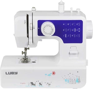 LUBY SEWING MACHINE WITH 12 BUILT-IN STITCHES & FREE ARM JG-1602 - WHITE/BLUE - Picture 1 of 5