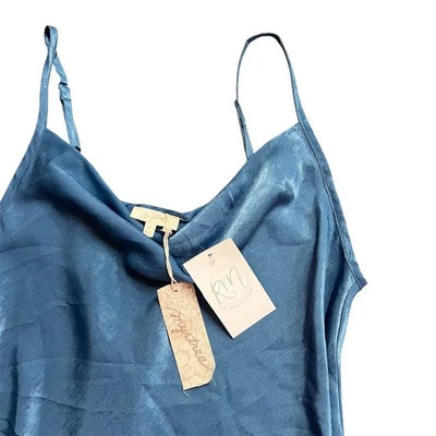 Mystree Silky Drape Neck Cami Top Blue Sleeveless Casual Blouse Small - Image 1 of 4