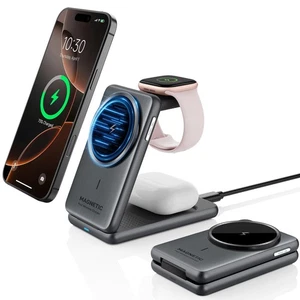 Station de Recharge sans Fil pour Chargeur Mag-Safe 3 en 1 pour iPhone 16/15/... - Photo 1 sur 7