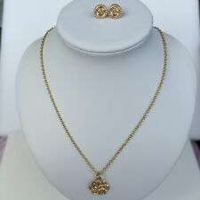 Vintage Jewelry Set Pendent 15mm Necklace 18”  Earrings 9mm Flower Design