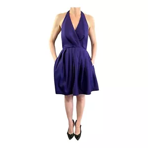 Halston Heritage Size 2 8 XS S Purple Cotton Silk Blend Halter Neck Dress - Foto 1 di 14