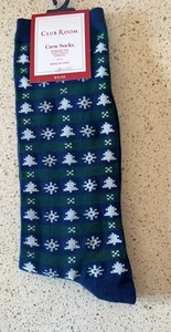 Socks Men’s Club Room Pine Trees Crew Blue Green All Over Print Seamless Toe New - Picture 1 of 4