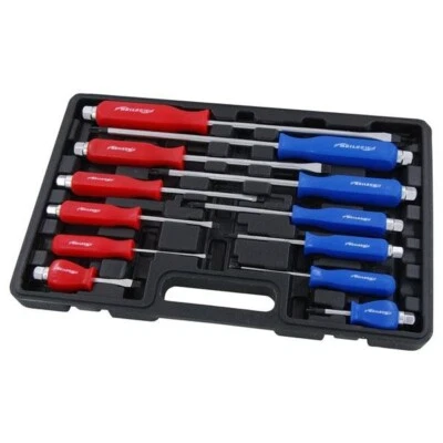 12 Piece Heavy Duty Screwdriver Set Hex Head Go Through Magnetic Tips Pozi+Flat - Image 1 of 2