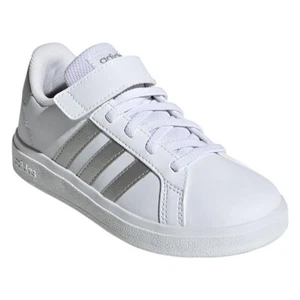 ADIDAS SNEAKERS JUNIOR GRAND COURT 2.0 GW6516 BIANCO ARGENTO in PELLE - Picture 1 of 7