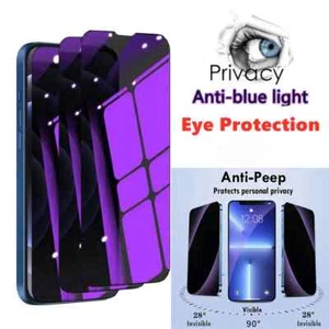 Protection écran en verre trempé anti vie privée bleu pour Apple iPhone 16 15 Pro Max - Photo 1 sur 9