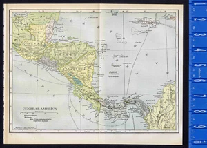 CENTRAL AMERICA, Nicaragua, Costa Rica, Honduras - 1904 Antique Color Map - Picture 1 of 1