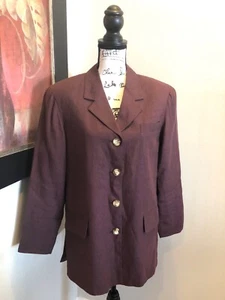 Jones New York Womens Blazer Jacket Linen Size 10 Petite Plum Purple workwear - Picture 1 of 12